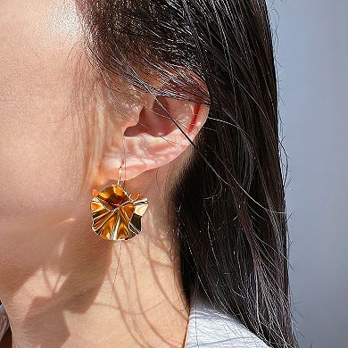 Women's Artistic Pleated Drop Earrings - Brass Statement Earrings