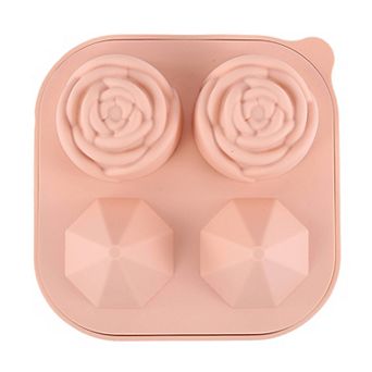 2 pc Large Ice Cube Tray Set with Rose and Diamond Shape Molds Flexible Silicone Easy Release Design