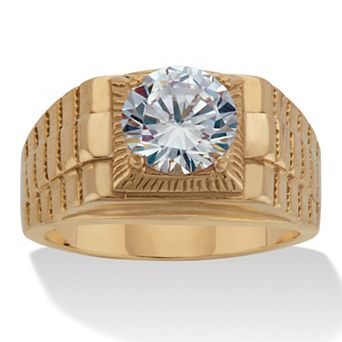 Men's 2 TCW Round Cubic Zirconia Gold Ion-Plated Stainless Steel Ring