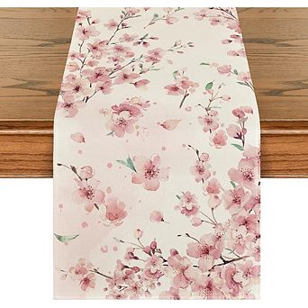 Floral Cherry Blossom Table Runner 13x72 Inch Spring Summer Dining Table Decor