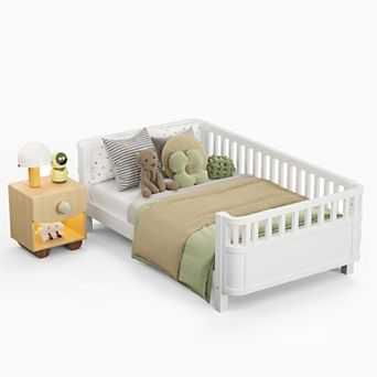 GOODSILO Low Profile Twin Platform Bed with Safety Rails for Kids Room Furniture