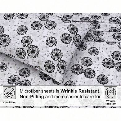 Full Size Bed Sheets Set - Elegant Floral Pattern, Soft Microfiber, Durable, Wrinkle Resistant