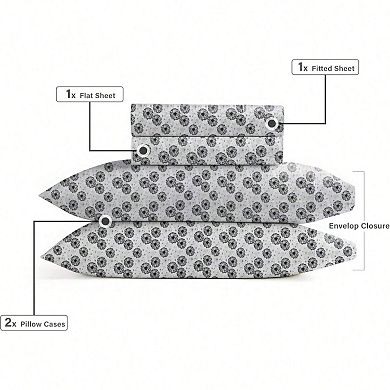 Full Size Bed Sheets Set - Elegant Floral Pattern, Soft Microfiber, Durable, Wrinkle Resistant