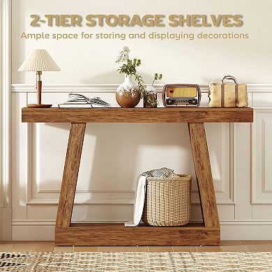 HOMCOM 55" Farmhouse Console Table, Sofa Table Behind Couch, Rustic Brown