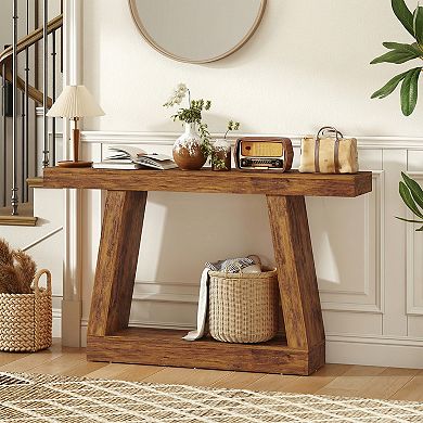 HOMCOM 55" Farmhouse Console Table, Sofa Table Behind Couch, Rustic Brown