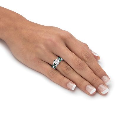 2.35 Cttw. Platinum-plated Silver Cubic Zirconia Created Emerald Bridal Ring Set
