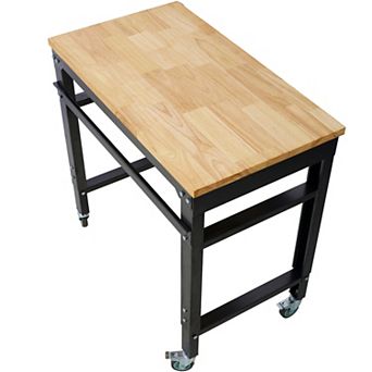 GOODSILO Versatile Adjustable Height Rolling Workbench with Solid Wood Top