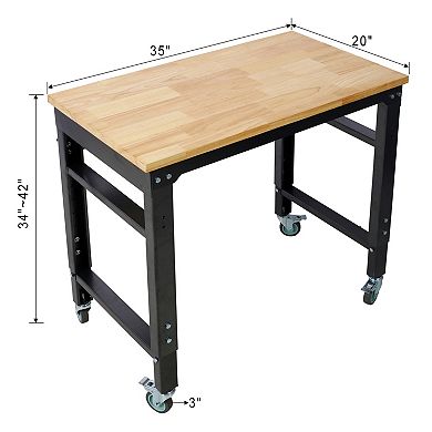 GOODSILO Versatile Adjustable Height Rolling Workbench with Solid Wood Top