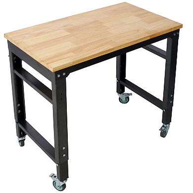 GOODSILO Versatile Adjustable Height Rolling Workbench with Solid Wood Top