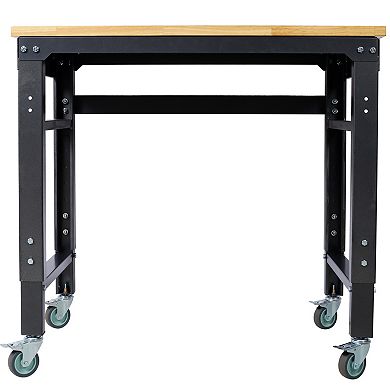 GOODSILO Versatile Adjustable Height Rolling Workbench with Solid Wood Top