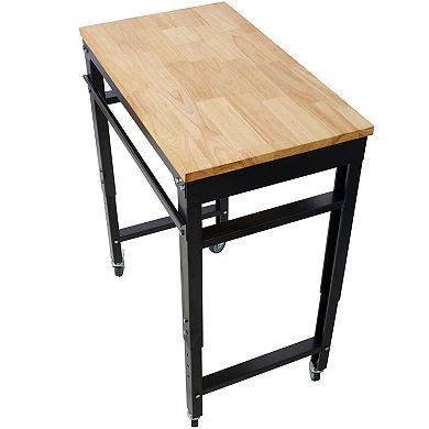 GOODSILO Versatile Adjustable Height Rolling Workbench with Solid Wood Top