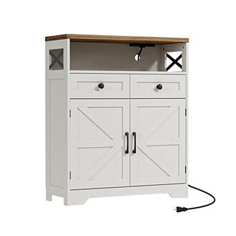 31.5" White Storage Cabinet with Doors and Drawers, Farmhouse Sideboard Buffet Cabinet with Storage