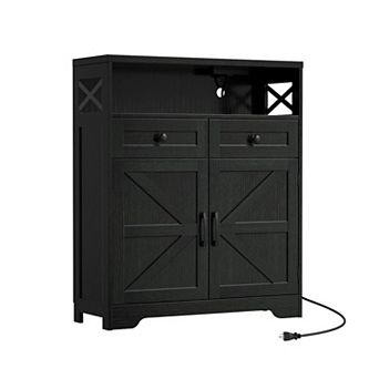 Vabches Farmhouse Storage Cabinet, Buffet Sideboard with Barn Doors, Drawers and Open Shelf