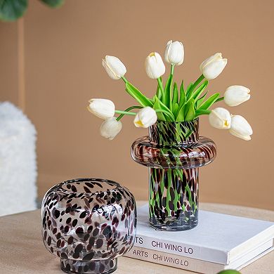 TOEMOA Modern Abstract Glass Vase with Artistic Spot Accent Decor