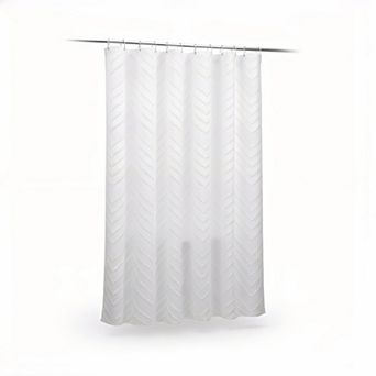 White Boho Shower Curtain 72x72 in Textured Chevron for Bathroom