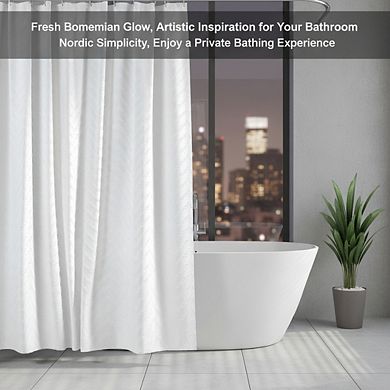 White Boho Shower Curtain 72x72 Inches Textured Chevron for Bathroom