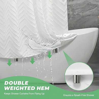 White Boho Shower Curtain 72x72 Inches Textured Chevron for Bathroom