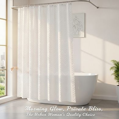 White Boho Shower Curtain 72x72 Inches Textured Chevron for Bathroom