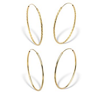 2-Pair Set 18k Yellow Gold-plated Sterling Silver Eternity Hoop Earrings 2 1/4"