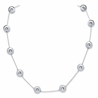 Round Beaded Silvertone Station Single Strand Necklace 18"-21"