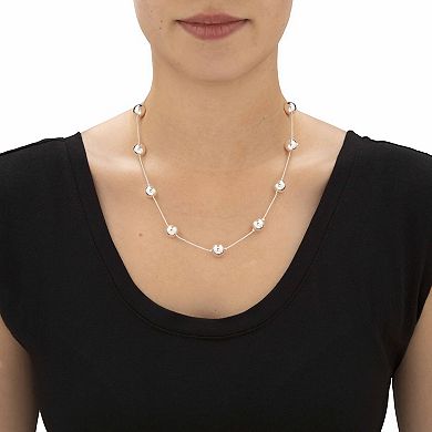 Round Beaded Silvertone Station Single Strand Necklace 18"-21"