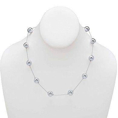 Round Beaded Silvertone Station Single Strand Necklace 18"-21"