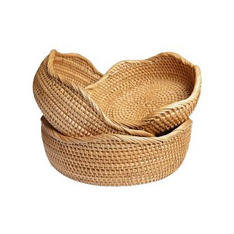 3 pc Handmade Rattan Food Bowl Baskets