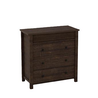 3 Drawer Dresser for Bedroom Nightstand, Wooden Chest of Drawers, Fluted End Table