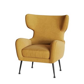 Wingback Mid-Century Velvet Accent Chair, High Back Armchair with Metal Legs for Living Room