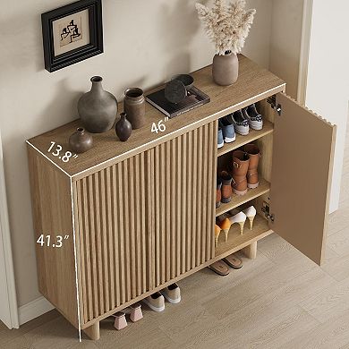 46" Fluted Shoe Cabinet with 5-Tier Storage & Adjustable Shelves, Rustic Entryway