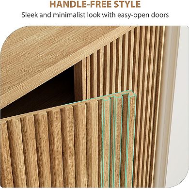 46" Fluted Shoe Cabinet with 5-Tier Storage & Adjustable Shelves, Rustic Entryway