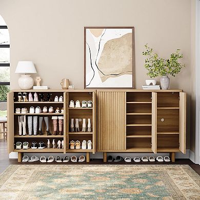46" Fluted Shoe Cabinet with 5-Tier Storage & Adjustable Shelves, Rustic Entryway