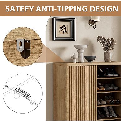 46" Fluted Shoe Cabinet with 5-Tier Storage & Adjustable Shelves, Rustic Entryway