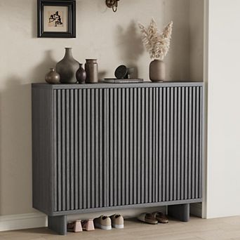 46" Fluted Shoe Cabinet with 5 tier Storage & Adjustable Shelves, Rustic Entryway