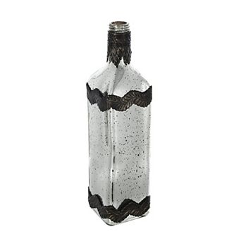 TOEMOA Antique Silver Decorative Glass Bottle Vase with Leaf Accents