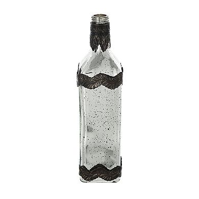 TOEMOA Antique Silver Decorative Glass Bottle Vase with Leaf Accents