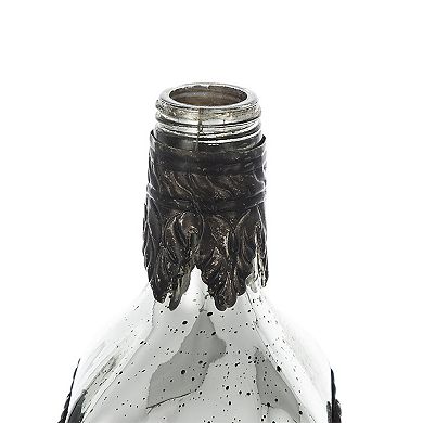 TOEMOA Antique Silver Decorative Glass Bottle Vase with Leaf Accents