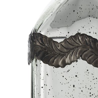 TOEMOA Antique Silver Decorative Glass Bottle Vase with Leaf Accents