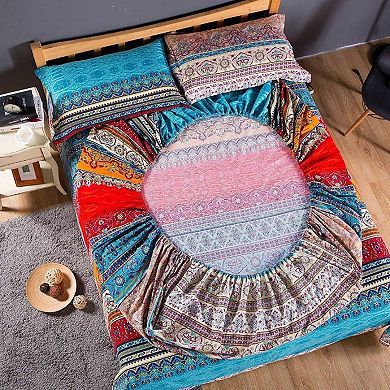 Brushed Cotton Reversible Duvet Cover Set with Fitted Sheet