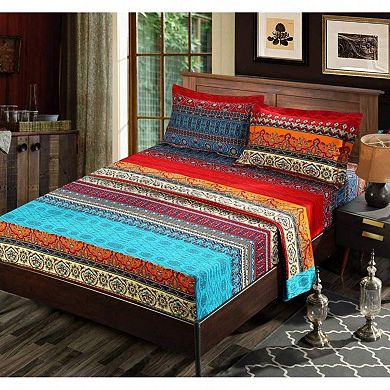 Brushed Cotton Reversible Duvet Cover Set with Fitted Sheet