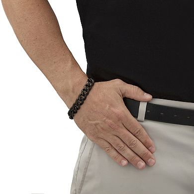 Men's Black Ion Plated Stainless Steel Curb Link Bracelet 10" Length