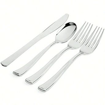 300 pc Silver Plastic Cutlery Set - Heavy Duty, Elegant, Reusable/Disposable
