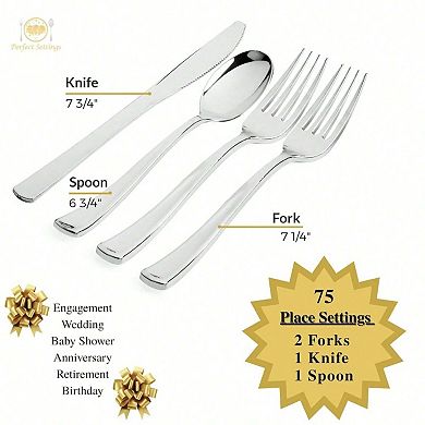 300 Piece Silver Plastic Cutlery Set - Heavy Duty, Elegant, Reusable/Disposable