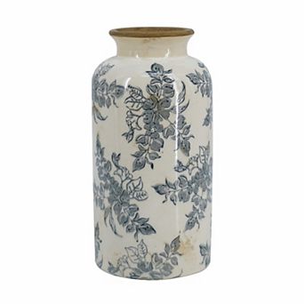 TOEMOA Ceramic Floral Pattern Cylinder Vase for Home Tabletop Decor