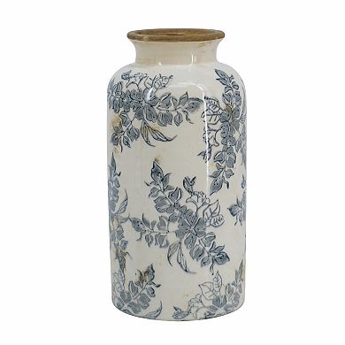 TOEMOA Ceramic Floral Pattern Cylinder Vase for Home Tabletop Decor
