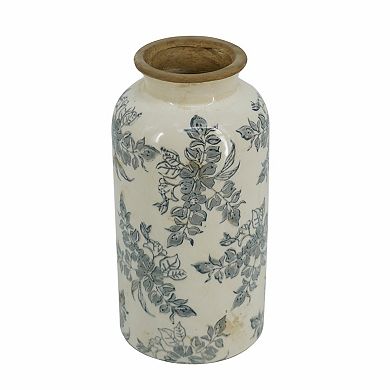 TOEMOA Ceramic Floral Pattern Cylinder Vase for Home Tabletop Decor