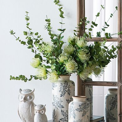 TOEMOA Ceramic Floral Pattern Cylinder Vase for Home Tabletop Decor