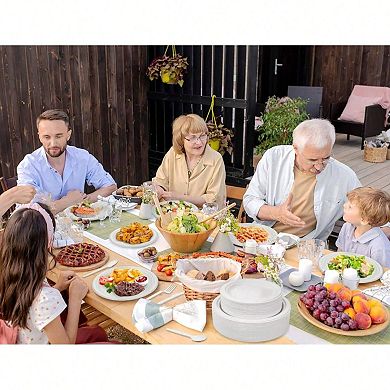 Compostable Party Utensils Set: Eco Friendly Disposable Plates, Forks, Knives, Spoons for Events