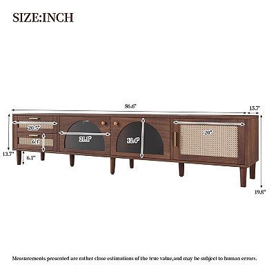 86" Cabinet TV Stand with LED App Control and 2 Drawers Glass Door