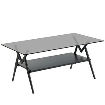 KWPZQEB 38.6Inch Modern Tempered Glass Rectangle Coffee Table for Living Room, 2 tier